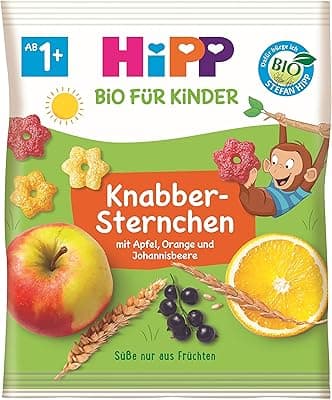 HiPP Bio für Kinder Knabberprodukte Knabber Sternchen mit Apfel, Orange und Johannisbeere, 30 g