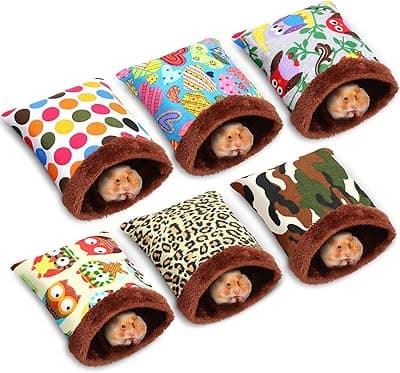 Mixweer 6 Pieces Hamster Sleeping Bag Rat Hamster House Bed Winter Warm Fleece Sack Cage Nest Bed Small Pet Animal Hideout Pouch for Guinea Pig Squirrel Ferret Chinchilla Cage Accessories