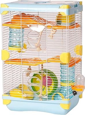 Roborowski - Gabbia per criceti, 27.7*20.5*42.5cm, gabbia per criceti, 2 piani con ruote, abbeveratoio, mangiatoia, (blu)