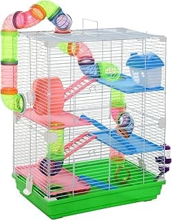 PawHut Cage pour Hamster Souris Rongeur 4 étages avec Tunnels mangeoire Roue Maison échelles dim. 46L x 30l x 58H cm cm Vert