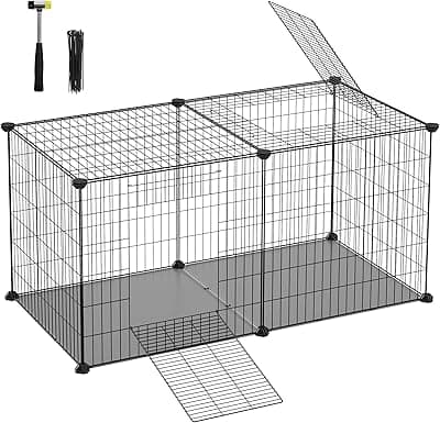 SONGMICS Small Animal Cage Hamster Cage for Pets XL Playpen Run with Roof and Floor Doors with 2 Hooks Easy Clean 102 x 51 x 51 cm Black LPI010B01