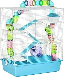 PawHut Grande Cage pour Hamsters Cage pour Rongeur 5 Niveaux avec Tunnels Abreuvoir Roue maisonnette échelles dim. 59L x 36l x 69H cm