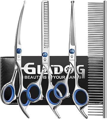 GLADOG Professional 5 in 1 Dog Grooming Scissors Set with Safety Round Tips, Sharp and Durable Pet Grooming Shears for Cats