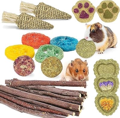 Dbeans Flourithing Rabbit Toys, 15PCS Small Animal Molar Grass Cake and Ball for Rabbit, Natural Rabbit Treats, Help Digestion, Perfect Hamster Toys for Teeth Care Molars