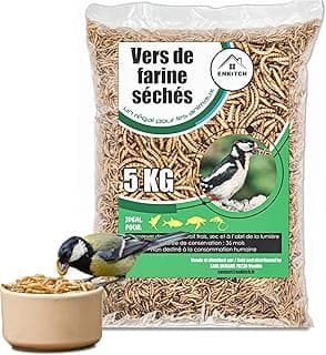 vers de Farine séchés - 1 KG - 2 KG - 5 KG - Friandises pour Oiseaux Sauvages, Tortues, Poissons, Rongeurs, Hérissons - Nourriture de qualité - Marque Française - Alimentation sûre et de qualité