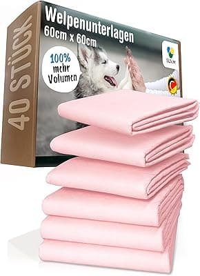 SUN-M Puppy Pads 60 x 60 cm Super Absorbent Pack of 40 Puppy Toilet Extra Thick Puppy Mat Completely Leakproof Training Pad Dogs Puppy Pads Dog Pads Pink