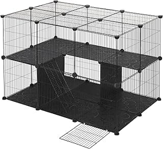 EUGAD Cage Cochon d'Inde, Cage Hamster, Enclos Lapin Intérieur avec Fond, Enclos Modulable avec Porte en Métal et PP, Noir 105x70x70cm