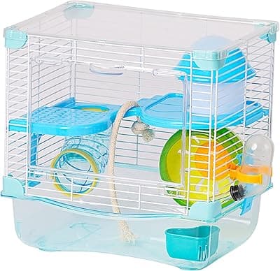 Roborowski Hamster Cage 27 x 21 x 27 cm Small Hamster Drinker Blue