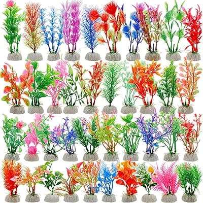 Tigeen 80 Pcs Aquarium Fish Tank Decorations Aquatic Artificial Colorful Fish Tank Accessories Aquarium Plants Small to Large Size Style Fish Tank Plants Lifelike Fish Tank Decor for Household Office