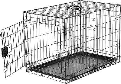 Amazon Basics Foldable Metal Wire Dog Crate with Tray, Single Door, 30 x 19 x 21 Inches, Black