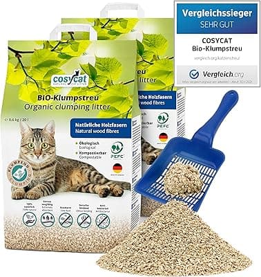 Cosycat Clumping Organic Wooden Cat Litter [100% Natural] - 40L - Disposable in the Toilet - Clumping Litter Vegetable - Wooden Litter