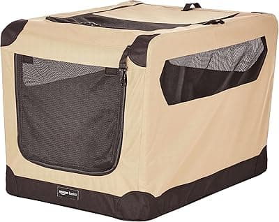 Amazon Basics 2-Door Collapsible Soft-Sided Folding Soft Dog Travel Crate Kennel, Medium (21 x 21 x 30 Inches), Tan